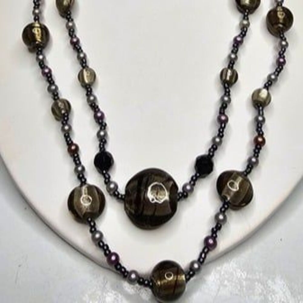 Premier Designs Double Strand Layered Glass Beaded Necklace 18.5"L